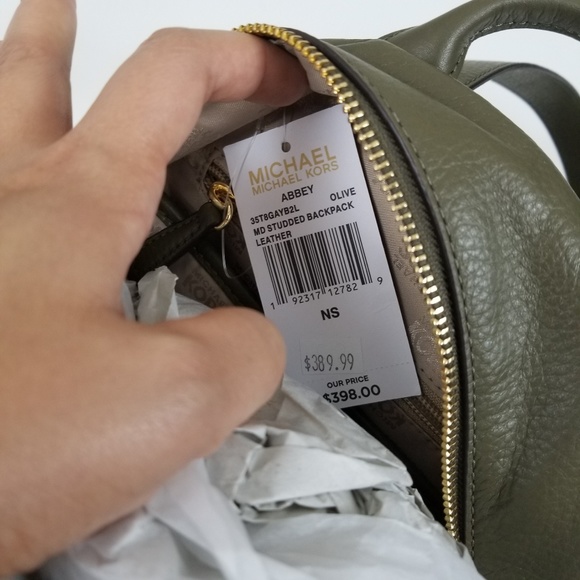 Michael Kors Abbey Medium Studded Backpack Olive - Picture 3 of 3